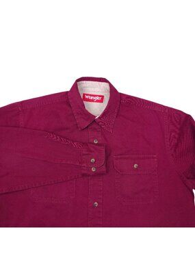 Vintage Wrangler Mens Button-Up Long Sleeve Shirt M 100% Cotton Burgundy